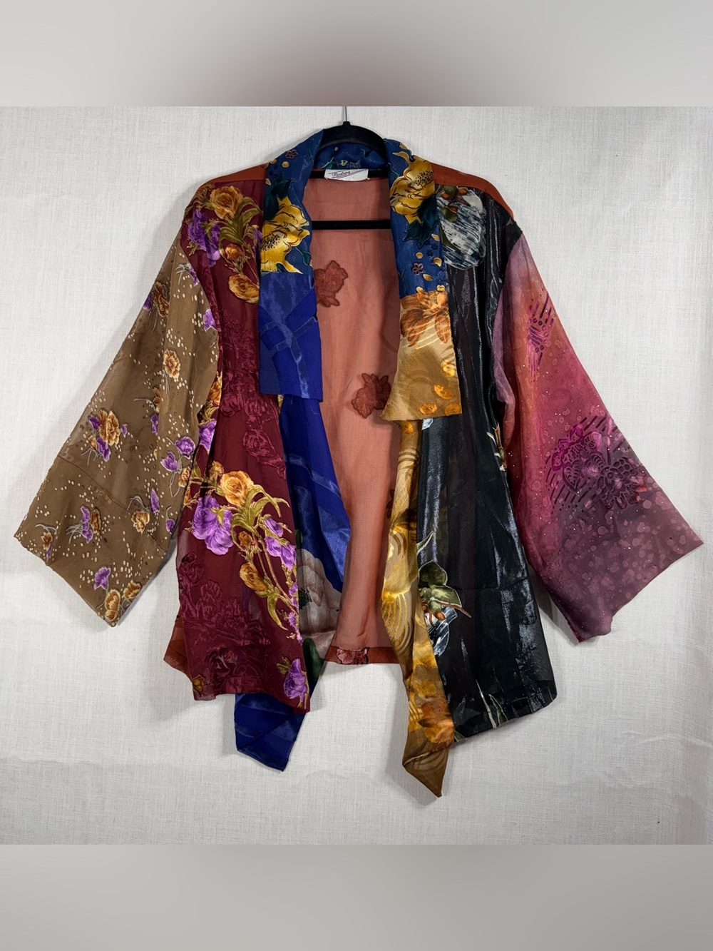 Multi-Panel Floral Satin Kimono Tunic - Mixed Colors Vintage Art Silk
